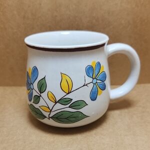 Floral Ceramic Mug with Blue and Yellow Design Made In Korea